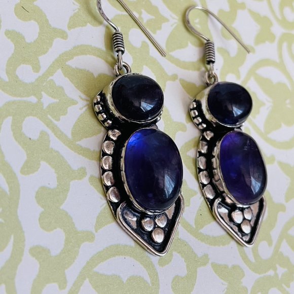 Amethyst Gemstone 925 Sterling Silver Plated Long Drop Dangle Earrings 2 ¼” NEW - Picture 5 of 8